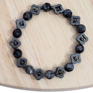 Hand Crafted Larvikite Hematite Bracelet Grounding Protection Stretch 7.5"